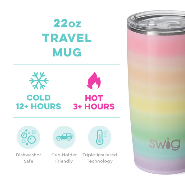 Swig Life 22oz Over the Rainbow Travel Mug temperature infographic - cold 12+ hours or hot 3+ hours