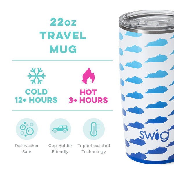 Swig Life 22oz Kentucky Travel Mug temperature infographic - cold 12+ hours or hot 3+ hours
