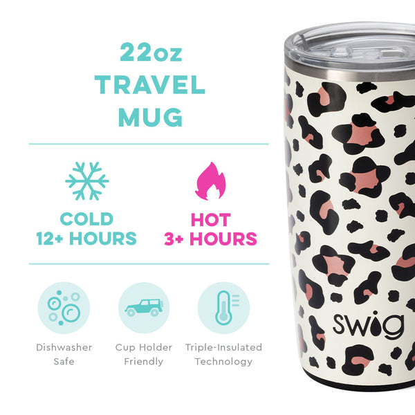 Swig Life 22oz Luxy Leopard Travel Mug temperature infographic - cold 12+ hours or hot 3+ hours