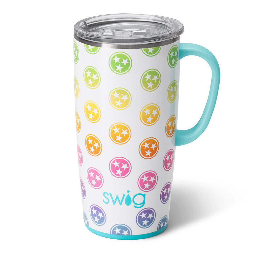 Swig Life Travel Mug with Handle - Tennessee Tristar Insulated Stainless Steel - 22oz - Dishwasher Safe with A Non-Slip Base