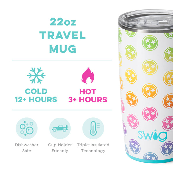 Swig Life 22oz Tennessee Travel Mug temperature infographic - cold 12+ hours or hot 3+ hours