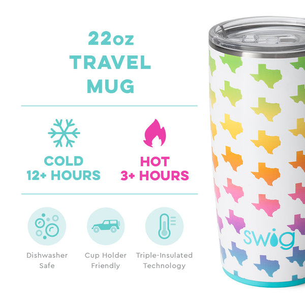 Swig Life 22oz Texas Travel Mug temperature infographic - cold 12+ hours or hot 3+ hours