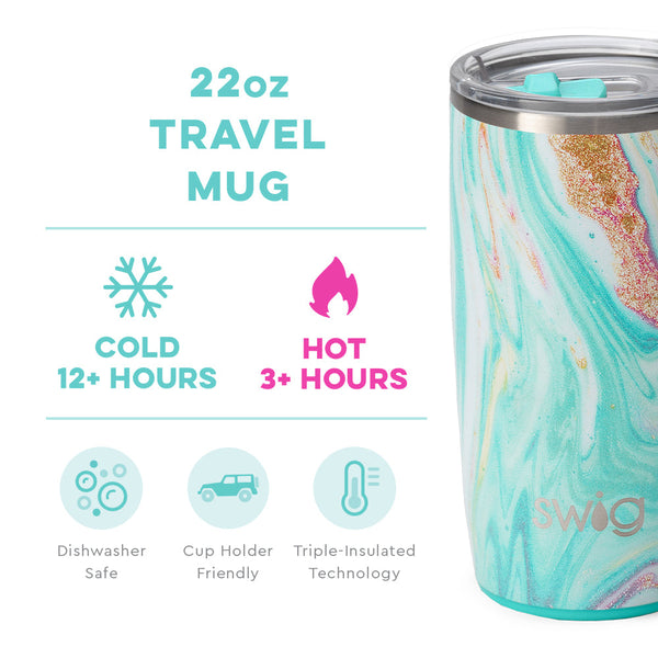 Swig Life 22oz Wanderlust Travel Mug temperature infographic - cold 12+ hours or hot 3+ hours
