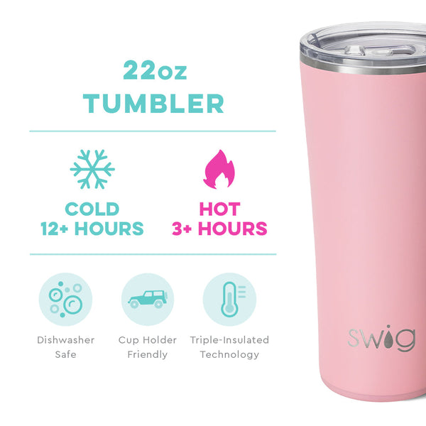 Swig Life 22oz Aqua Tumbler temperature infographic - cold 12+ hours or hot 3+ hours