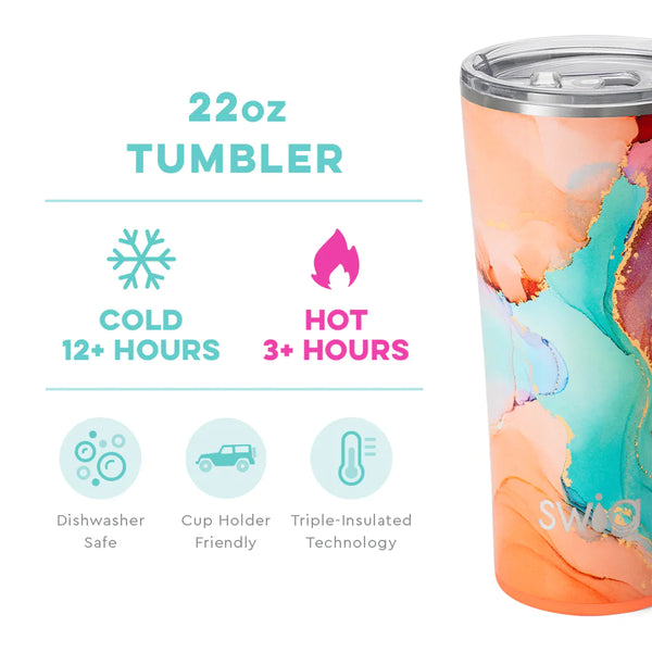 Swig Life 22oz Dreamsicle Tumbler temperature infographic - cold 12+ hours or hot 3+ hours