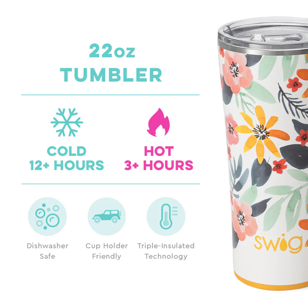 Swig Life 22oz Honey Meadow Tumbler temperature infographic - cold 12+ hours or hot 3+ hours
