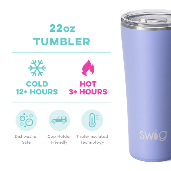 Swig Life 22oz Hydrangea Tumbler temperature infographic - cold 12+ hours or hot 3+ hours