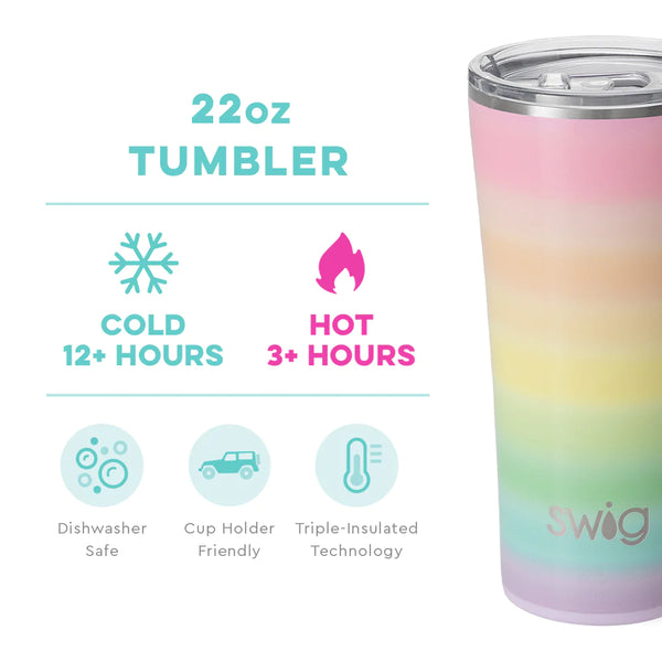 Swig Life 22oz Over the Rainbow Tumbler temperature infographic - cold 12+ hours or hot 3+ hours