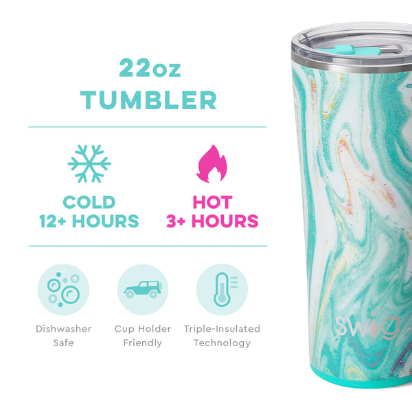 Swig Life 22oz Wanderlust Tumbler temperature infographic - cold 12+ hours or hot 3+ hours