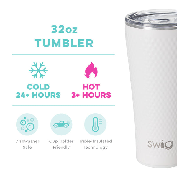 Swig Life 32oz Golf Partee Tumbler temperature infographic - cold 24+ hours or hot 3+ hours