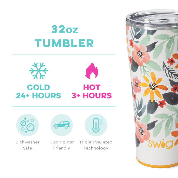 Swig Life 32oz Honey Meadow Tumbler temperature infographic - cold 24+ hours or hot 3+ hours