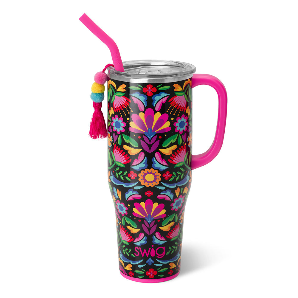 Swig Life Travel Mug with Handle - Poppy Fields Insulated Stainless Steel - 18oz - Dishwasher Safe with A Non-Slip Base