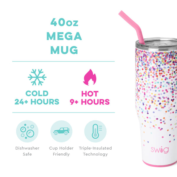 Swig Life 40oz Mega Mug, 40 oz Tumbler with Handle and Straw, Cup Holder  Friendly, Dishwasher Safe, Extra Large Insulated Tumbler, Stainless Steel