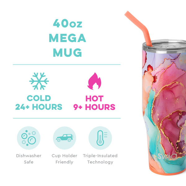 Swig Life 40oz Dreamsicle Mega Mug temperature infographic - cold 24+ hours or hot 9+ hours