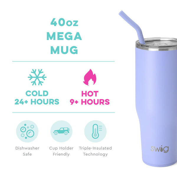 Swig Life 40oz Hydrangea Mega Mug temperature infographic - cold 24+ hours or hot 9+ hours