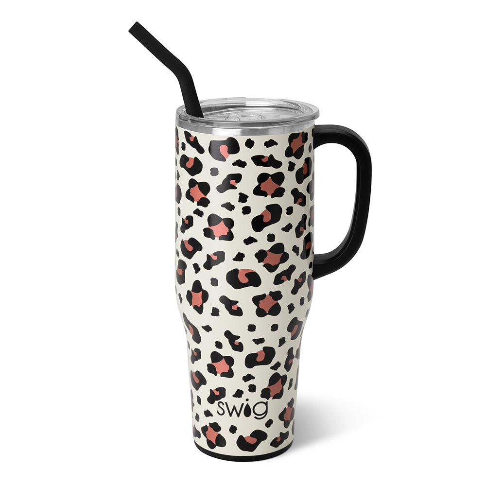 40 oz Tumbler Cup Metallic Leopard White