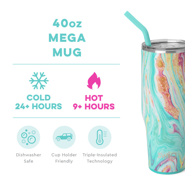 Swig Life 40oz Wanderlust Mega Mug temperature infographic - cold 24+ hours or hot 9+ hours