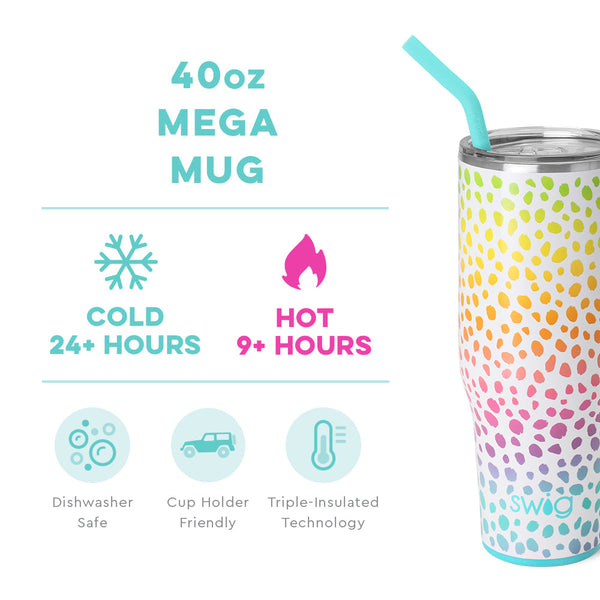 Swig Life 40oz Wild Child Mega Mug temperature infographic - cold 24+ hours or hot 9+ hours
