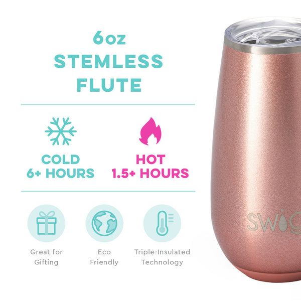 Shimmer Rose Gold Stemless Flute (6oz)