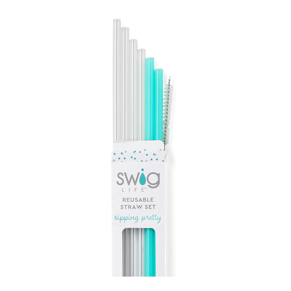 Swig Clear/Aqua Reusable Straw Set