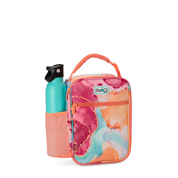 Swig Life Dreamsicle Boxxi Lunch Bag with Swig Life Aqua 20oz Flip + Sip Bottle in side pocket