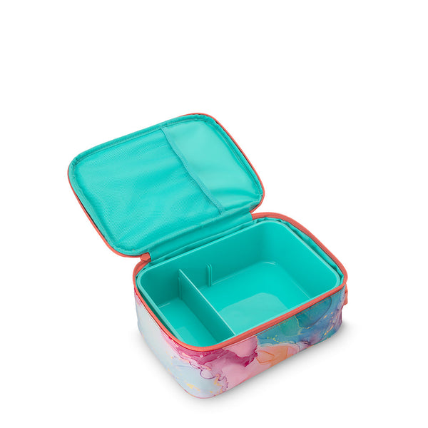 Swig Life Dreamsicle Boxxi Lunch Bag open view with aqua insulated liner