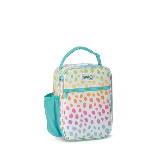 Swig Life Wild Child Insulated Boxxi Lunch Bag with top handle, side pocket, and front zipper pouch