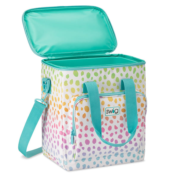 Wild Child Boxxi 24 Cooler open view showing aqua insulted lining and zipper enclosure