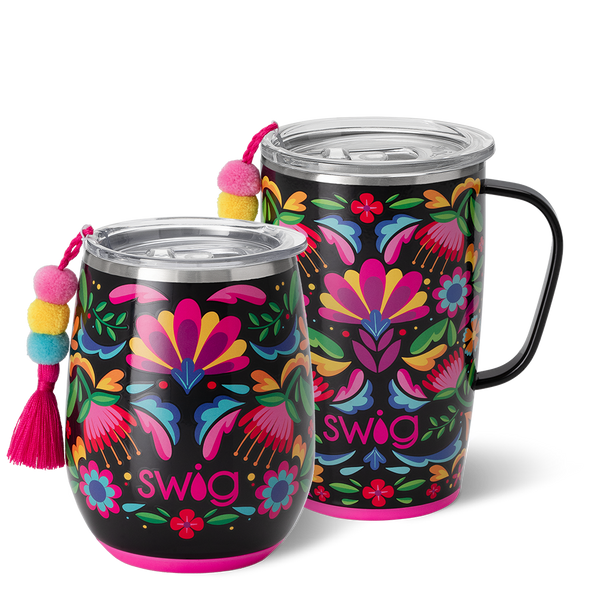 Swig Life Caliente AM+PM Set including a 14oz Caliente Stemless Wine Cup and an 18oz Caliente Travel Mug
