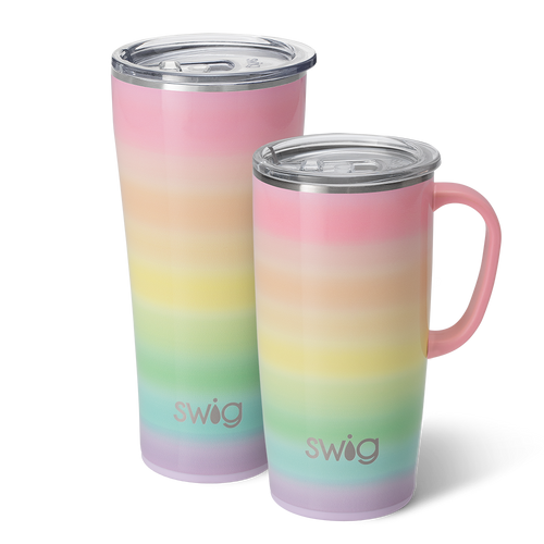 Swig Life Over the Rainbow XL Set including a 22oz Over the Rainbow Travel Mug and a 32oz Over the Rainbow Tumbler