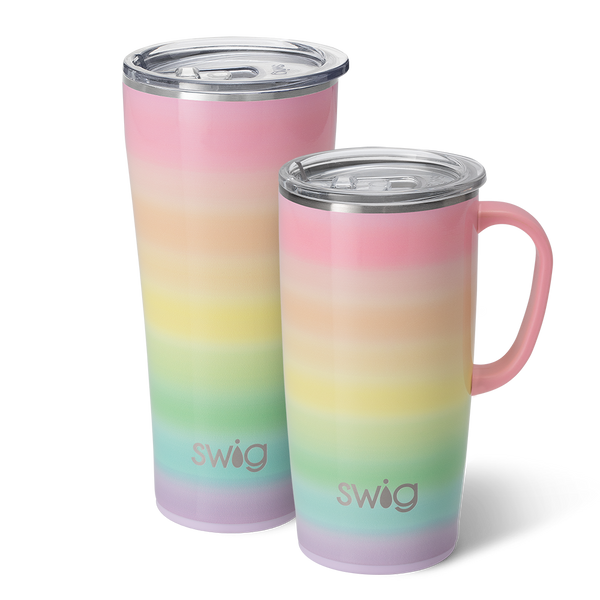Swig Life Over the Rainbow XL Set including a 22oz Over the Rainbow Travel Mug and a 32oz Over the Rainbow Tumbler