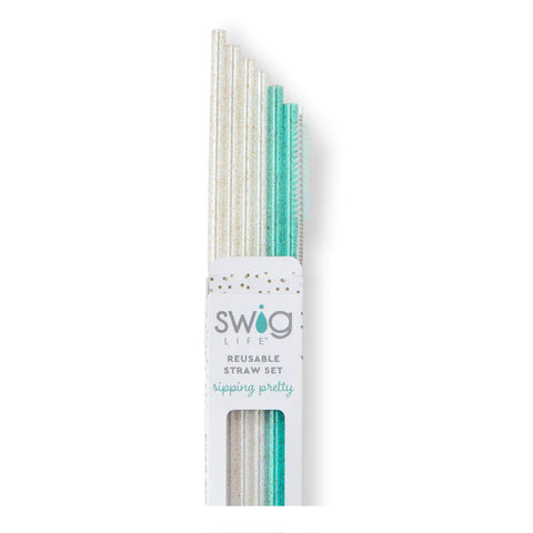 White/Aqua/Black Reusable Straw Set (Mega Mugs)