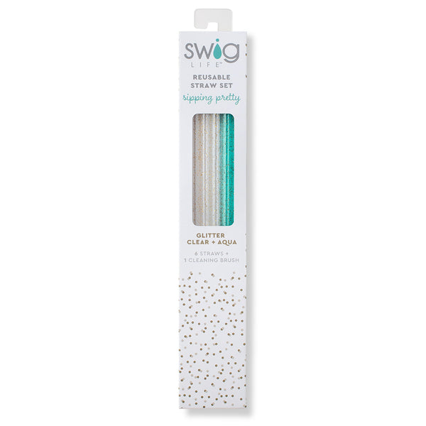 Swig Clear/Aqua Reusable Straw Set