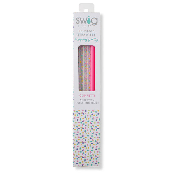 Swig Life Confetti + Pink Reusable Straw Set inside packaging