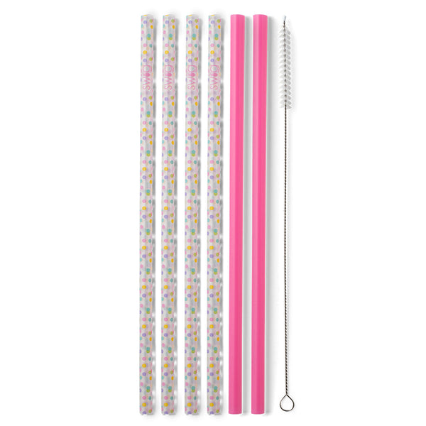 Swig Confetti & Pink Reusable Straw Set