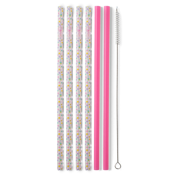 Confetti + Pink Reusable Plastic Straw Set - Swig Life