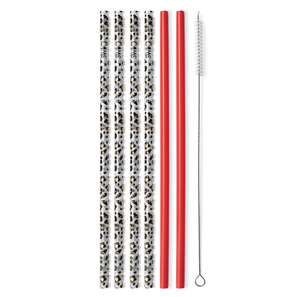 Gold Leopard + Red Reusable Straw Set