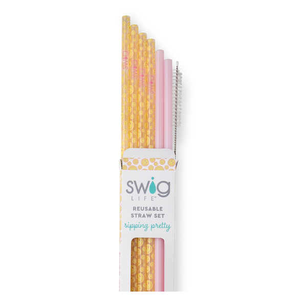 Oh Happy Day + Pink Reusable Straw Set - Swig Life  