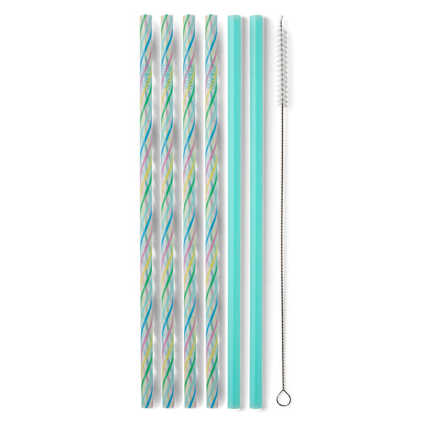 Swig Clear/Aqua Reusable Straw Set