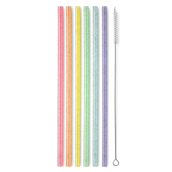 Swig Life Rainbow Glitter Reusable Straw Set without packaging