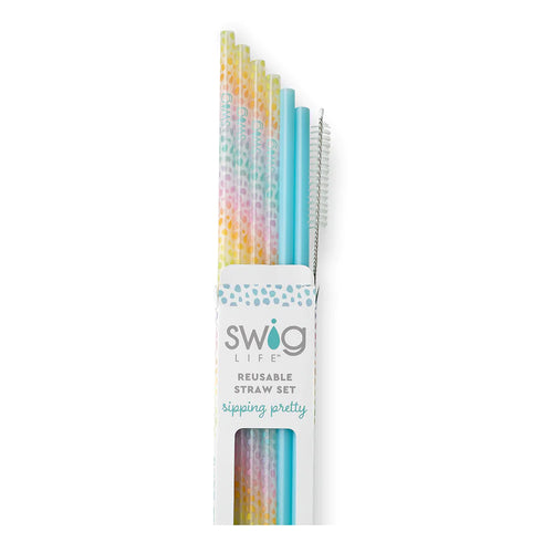 Swig Life Wild Child + Aqua Reusable Straw Set with six straws and cleaning brush